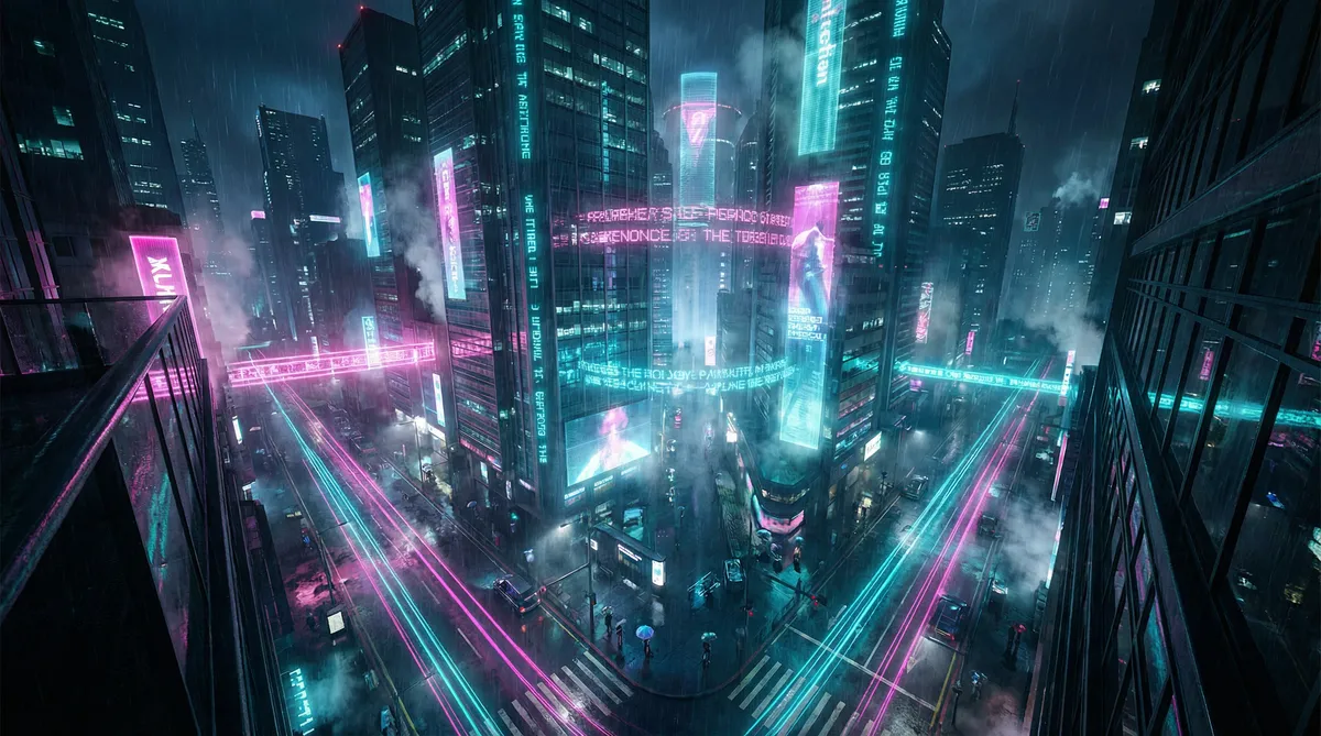 小马大车 竖屏短剧平台首页背景 - 赛博朋克都市夜景